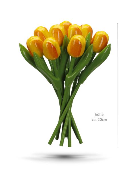 2x Tulip bouquet made of wood - 9 hand-painted wooden tulips, 20 cm tall, yellow/orange, wooden flower decoration, made in Holland